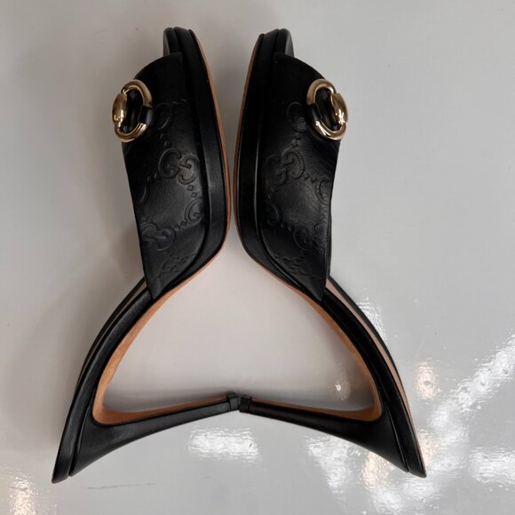 Gucci Sandal Women 36.5 Horsebit Emboss Leather Work Party Resort Italy Core Go - Picture 11 of 16